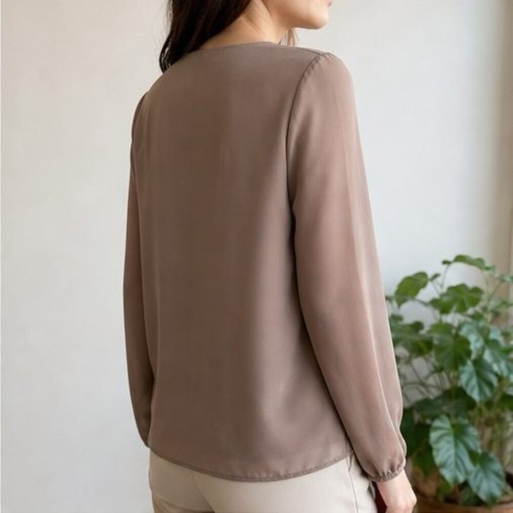 Taupe Ruffle Blouse - Picture 3 of 6
